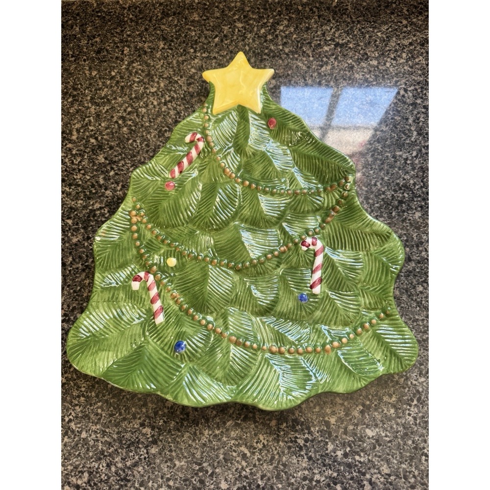 VTG Vigor Ceramic Christmas Tree Holiday Cookie Snack Plate/Tray 12"